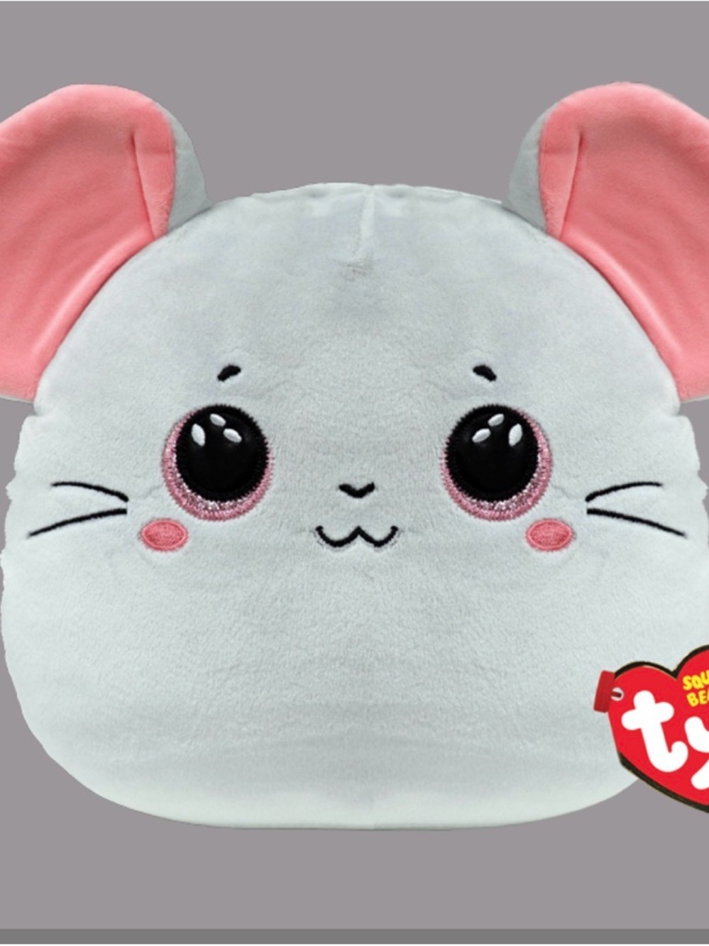 Ty Plush Mouse Face Pillow - Gray & Pink